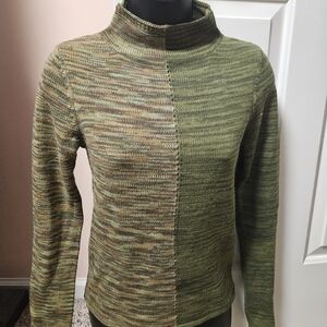 Gilded Intent Two-Tone Green Turtleneck Sweater